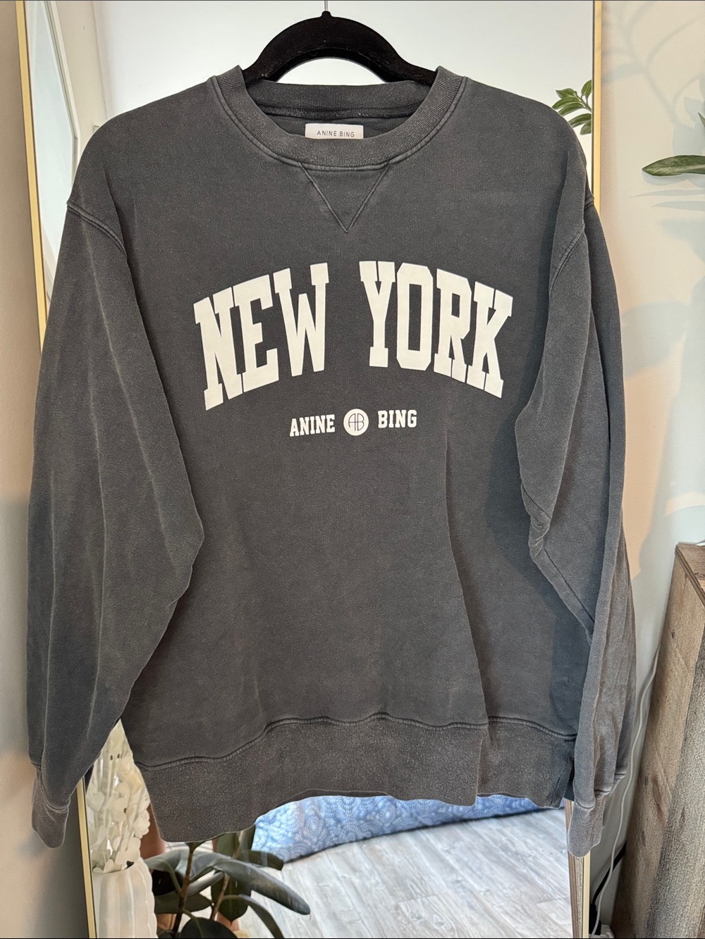 Anine Bing Charcoal Black 'New York' Crewneck Sweatshirt